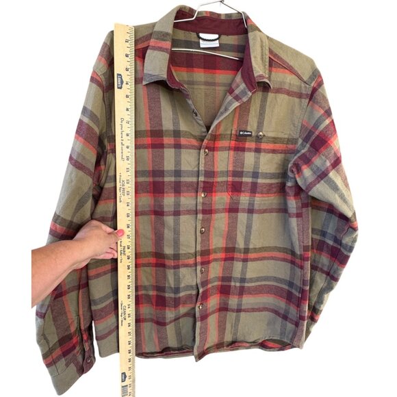 Columbia Mens Plaid Long Sleeve Button-Up Shirt L Green & Red - Picture 8 of 10